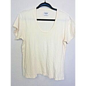 Esby Ivory Scoop Neck Tee Women's S Made in USA Minimalist Cotton Top
